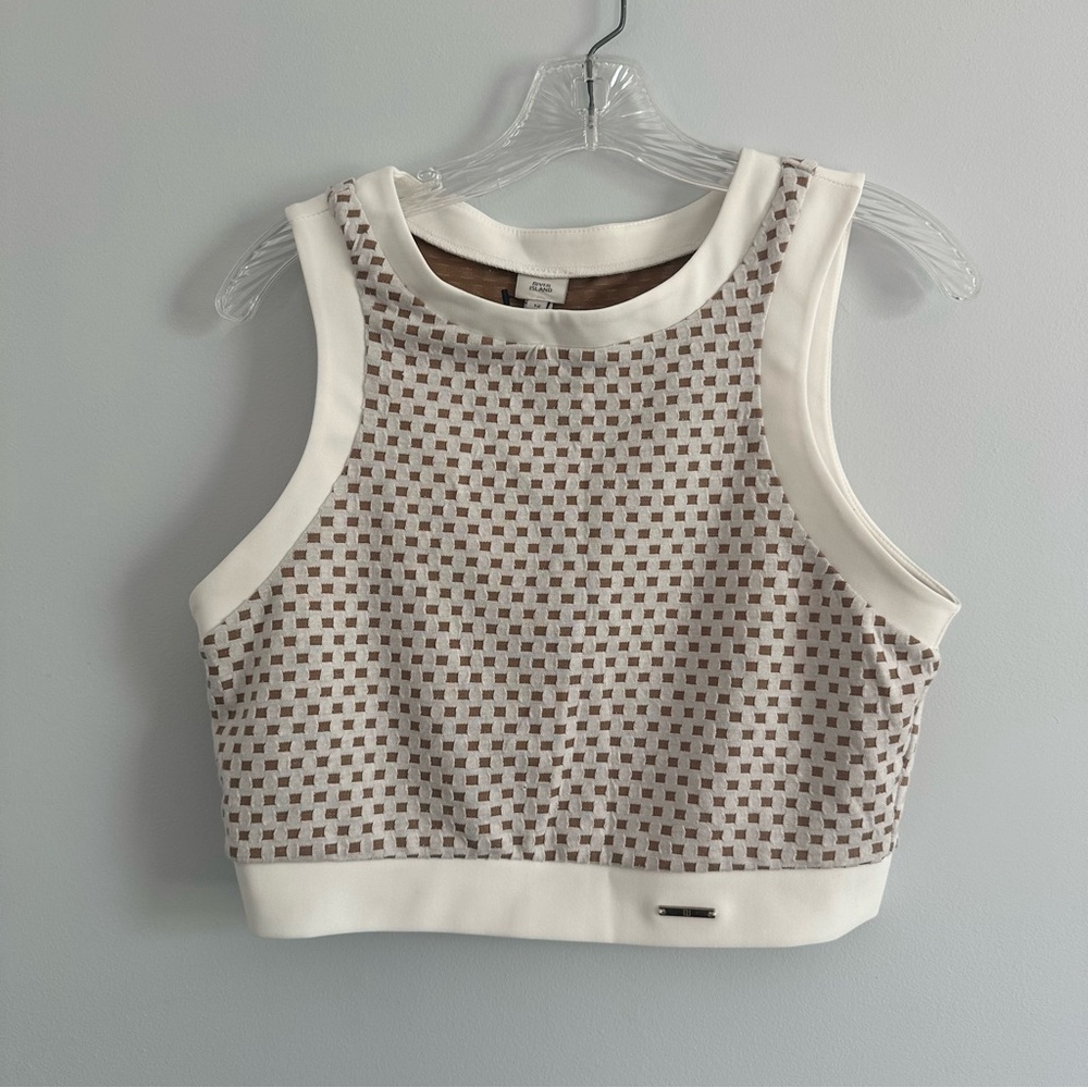 River Island White and Nude Textured Crop Top